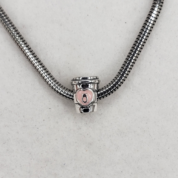 Coffee Mug Bracelet Charm 925 Sterling Silver Take a Break Pink Girl Treat - Picture 8 of 8